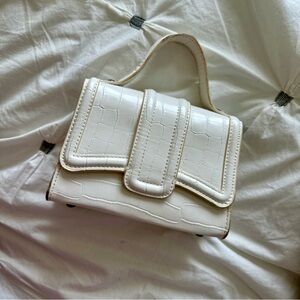 Zara White Croc-Embossed Top Handle mini Bag